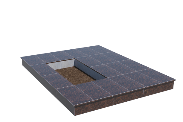 Площадки на могилу в Нижнекамске | Площадка с вертикальной (15 см) облицовкой Дымовским гранитом (под цветник)