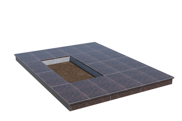 Площадки на могилу в Нижнекамске | Площадка с вертикальной (10 см) облицовкой Дымовским гранитом (под цветник)