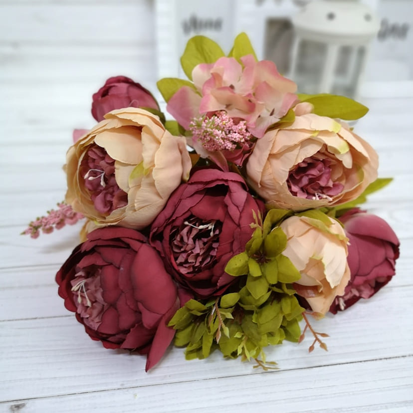 Искусственные цветы в Нижнекамске | Цветы искусственные «Пионы», персиково-малиновые, букет