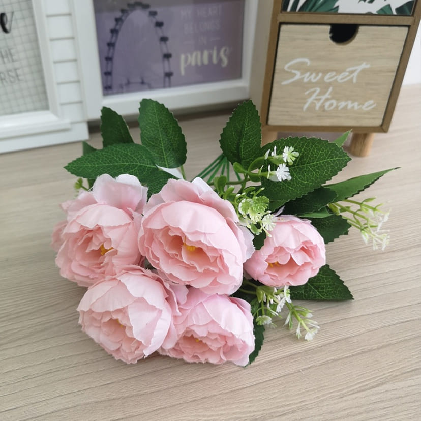 Искусственные цветы в Нижнекамске | Цветы искусственные «Минипиончики с гипсофилой», нежно-розовые, букет