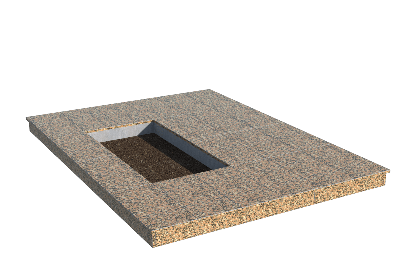 Площадки на могилу в Нижнекамске | Площадка с вертикальной (10 см) облицовкой Южно-Султаевским гранитом (под цветник)