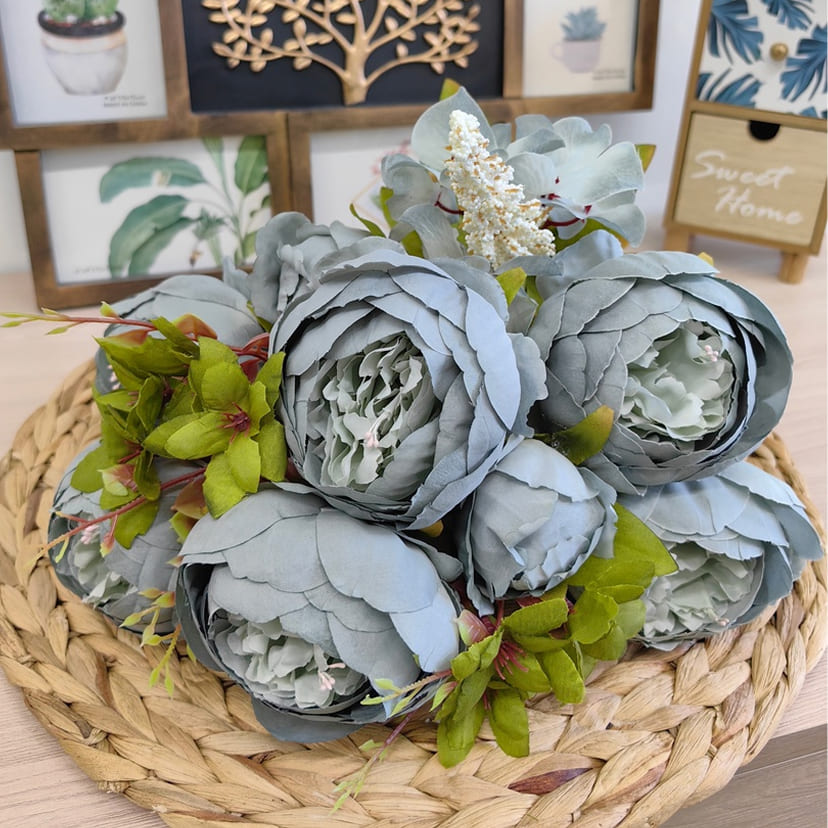 Искусственные цветы в Нижнекамске | Цветы искусственные «Пионы», серо-голубые, букет